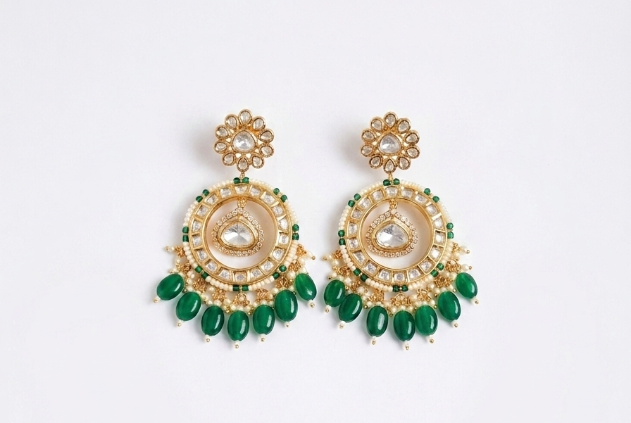 Emerald Kundan Chandbalis